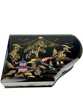 Vintage Japanese Piano Music Box Working Ballerina Mirror Black Lacquer Japan